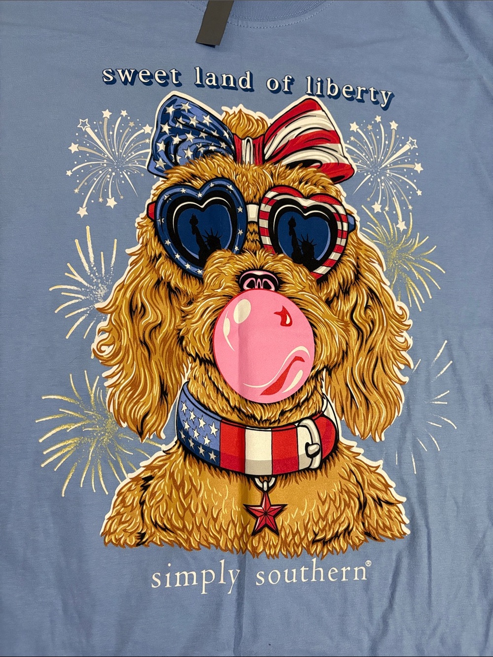Simply Southern Dog Liberty Wave Tee Shirt - NWT Size Large - 4th of July